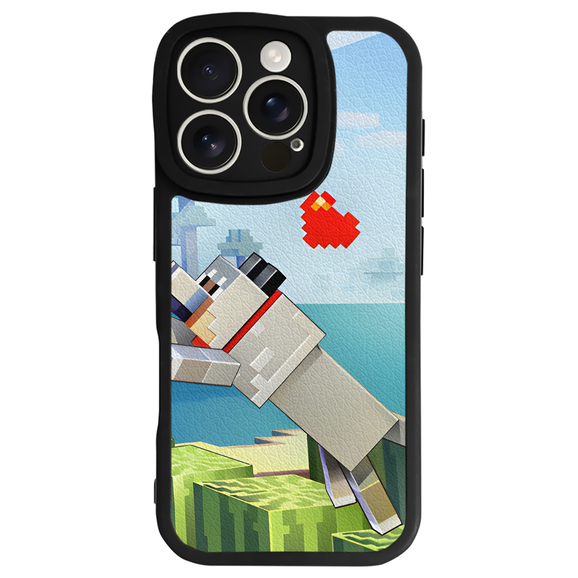 （画像用） マインクラフト ブロックの世界 Minecraft MC Block world 【iPhone 16シリーズ対応】シリコンスマホケース（レザー調） 材質：シリコン